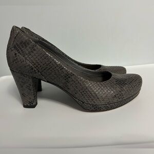 Clarks Gray Snake-Texture Platform Pumps